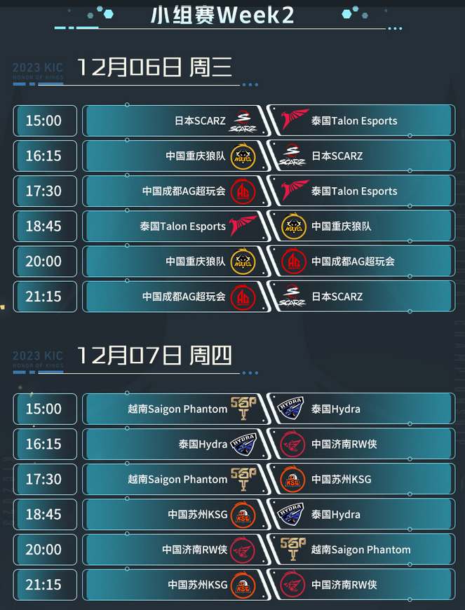 王者荣耀2023世冠KIC小组赛赛程