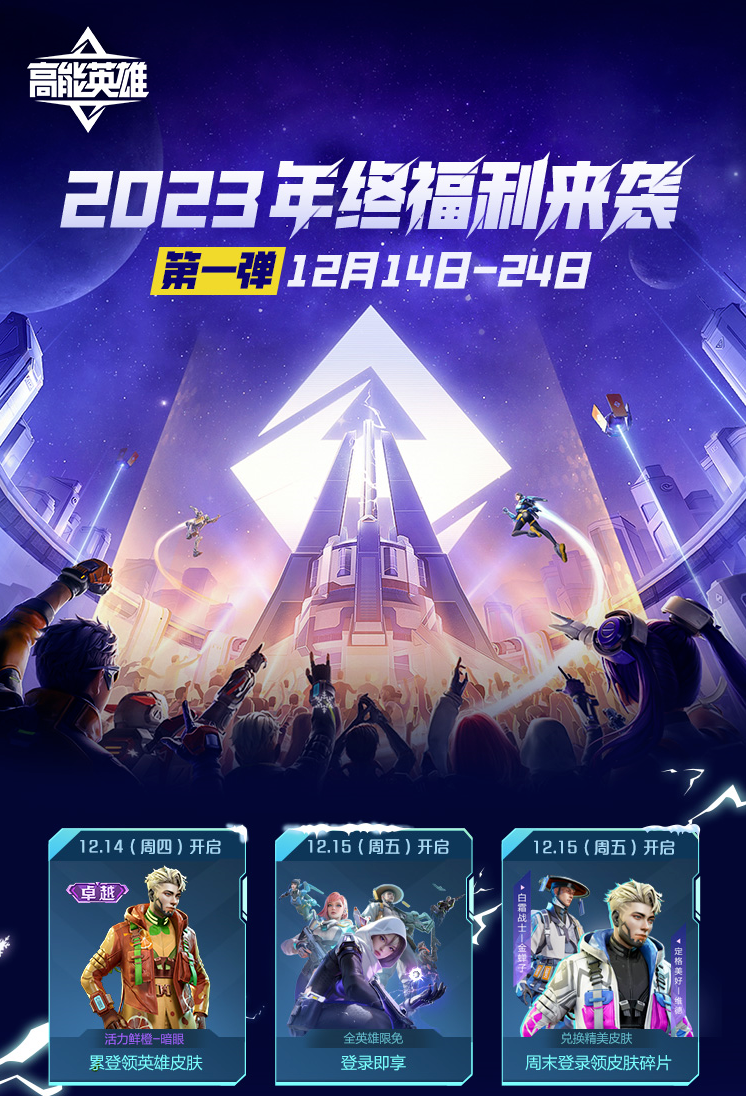 全英雄限免，累登领卓越皮肤！《高能英雄》2023年终福利来袭~