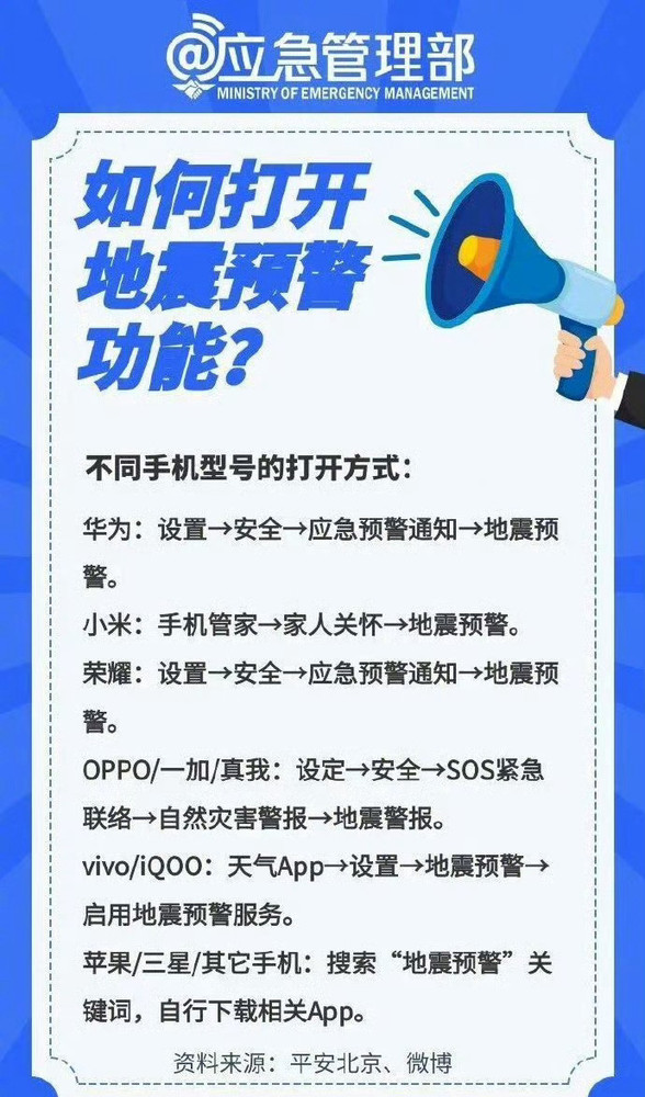 国产手机开启地震预警步骤